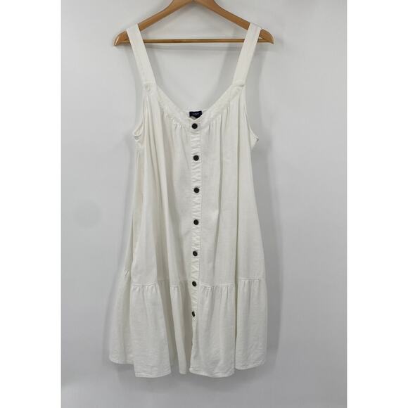 J Crew Linen Sundress Drop Waist Ruffle Hem Sleeveless Mini White Womens size 18 - Picture 2 of 8